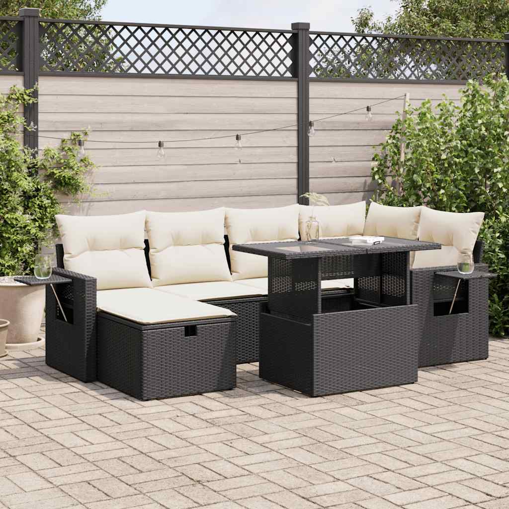 vidaXL Set Divani da Giardino con Cuscini 7pz Nero Polyrattan