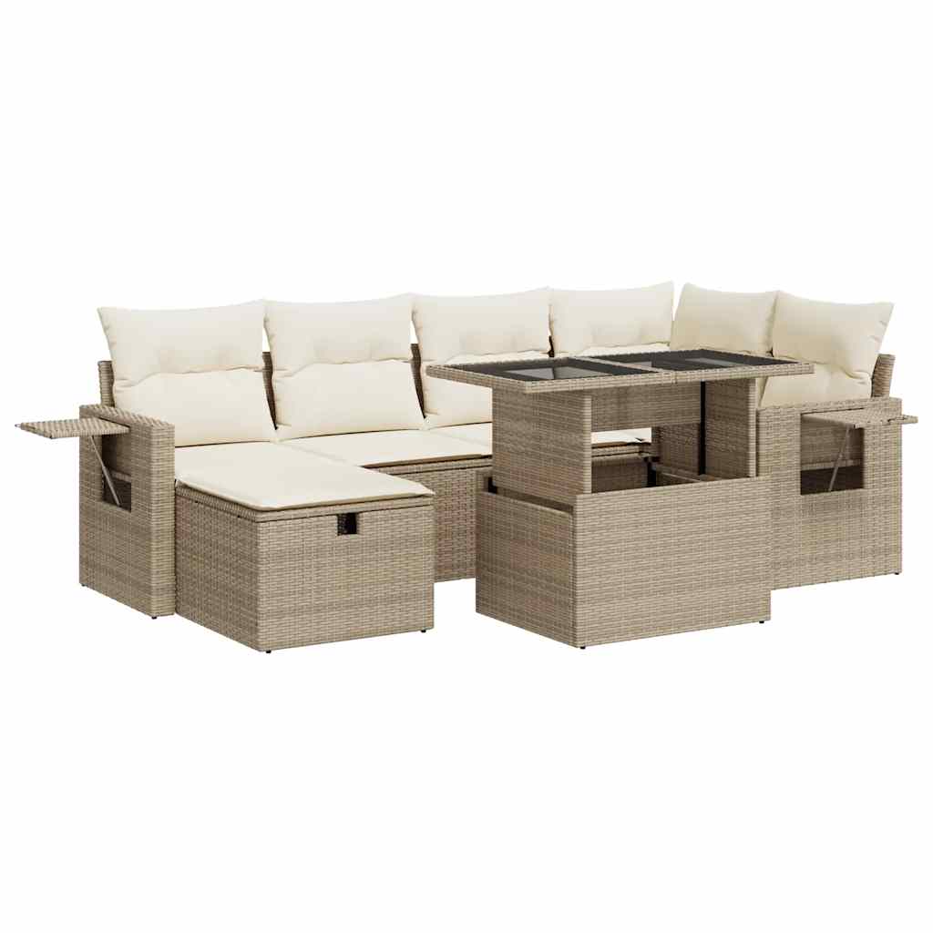 Set Divani da Giardino 7 pz con Cuscini Beige in Polyrattan 3327858