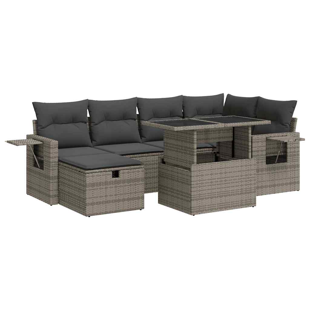 vidaXL Set Divani da Giardino 7 pz con Cuscini Grigio in Polyrattan