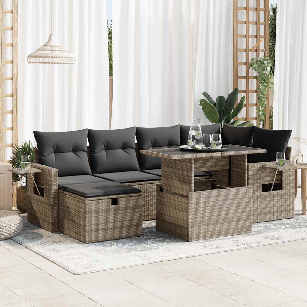 vidaXL Set Divani da Giardino 7 pz con Cuscini Grigio in Polyrattan