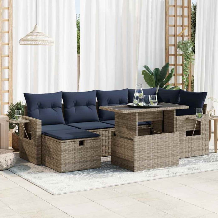 vidaXL Set Divani Giardino 7 pz con Cuscini Grigio Polyrattan Acacia