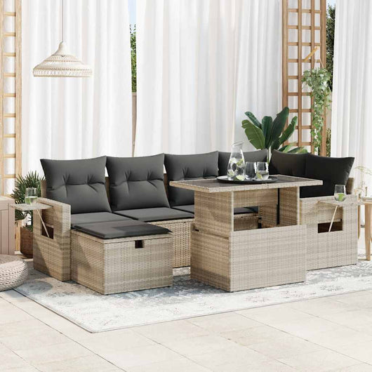 vidaXL Set Divani da Giardino 7pz con Cuscini Grigio Chiaro Polyrattan