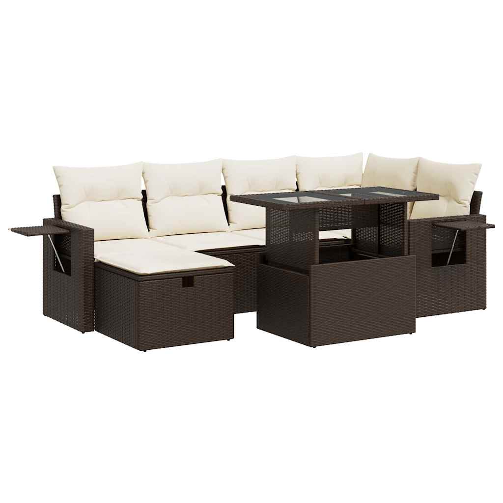 Set Divani da Giardino 7 pz con Cuscini Marrone in Polyrattan 3327863