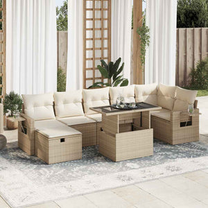 vidaXL Set Divano da Giardino 8 pz con Cuscini Beige in Polyrattan