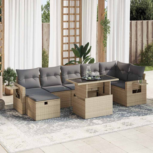 vidaXL Set Divano da Giardino 8 pz con Cuscini Beige in Polyrattan