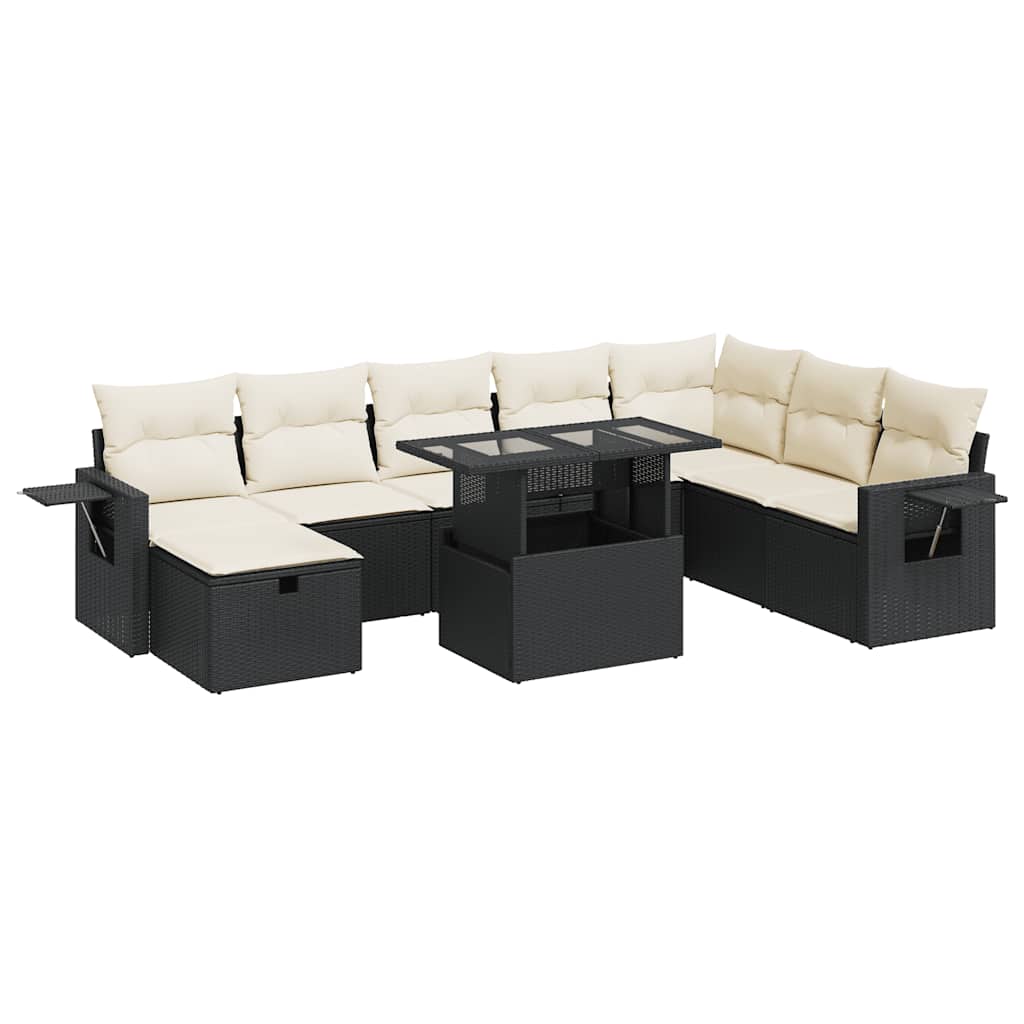 vidaXL Set Divani da Giardino 9 pz con Cuscini Nero in Polyrattan