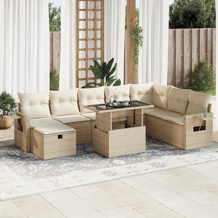 Set Divano da Giardino 9 pz con Cuscini Beige in Polyrattan 3327878