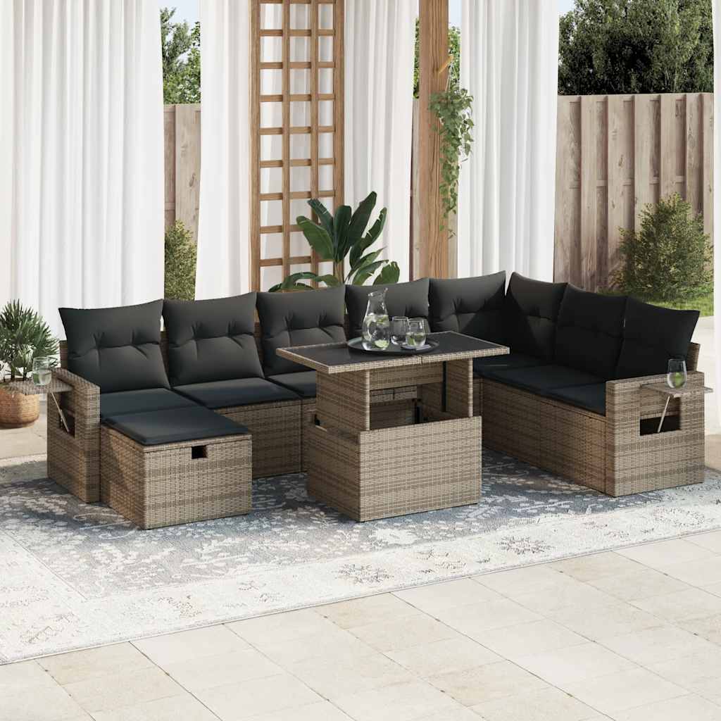 vidaXL Set Divano da Giardino 9 pz con Cuscini Grigio in Polyrattan