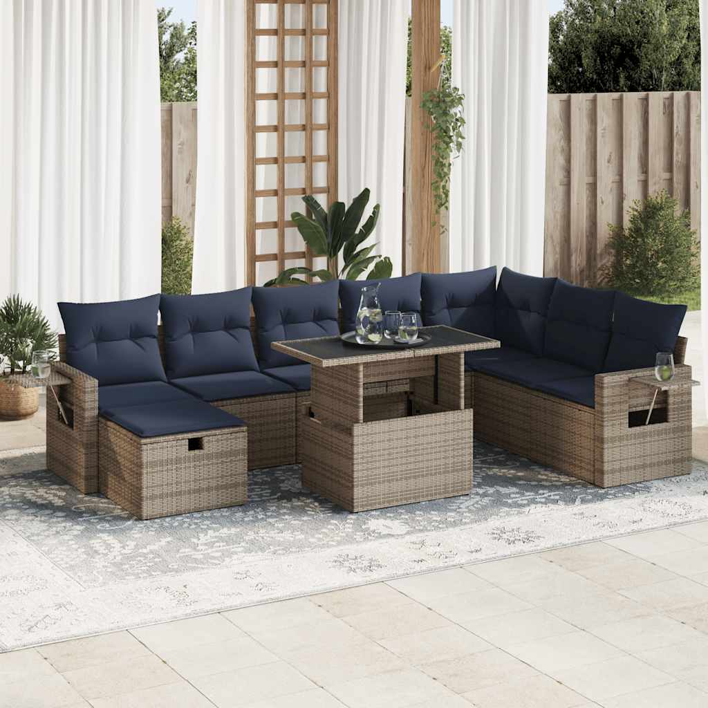 vidaXL Set Divani Giardino 9 pz con Cuscini Grigio Polyrattan Acacia
