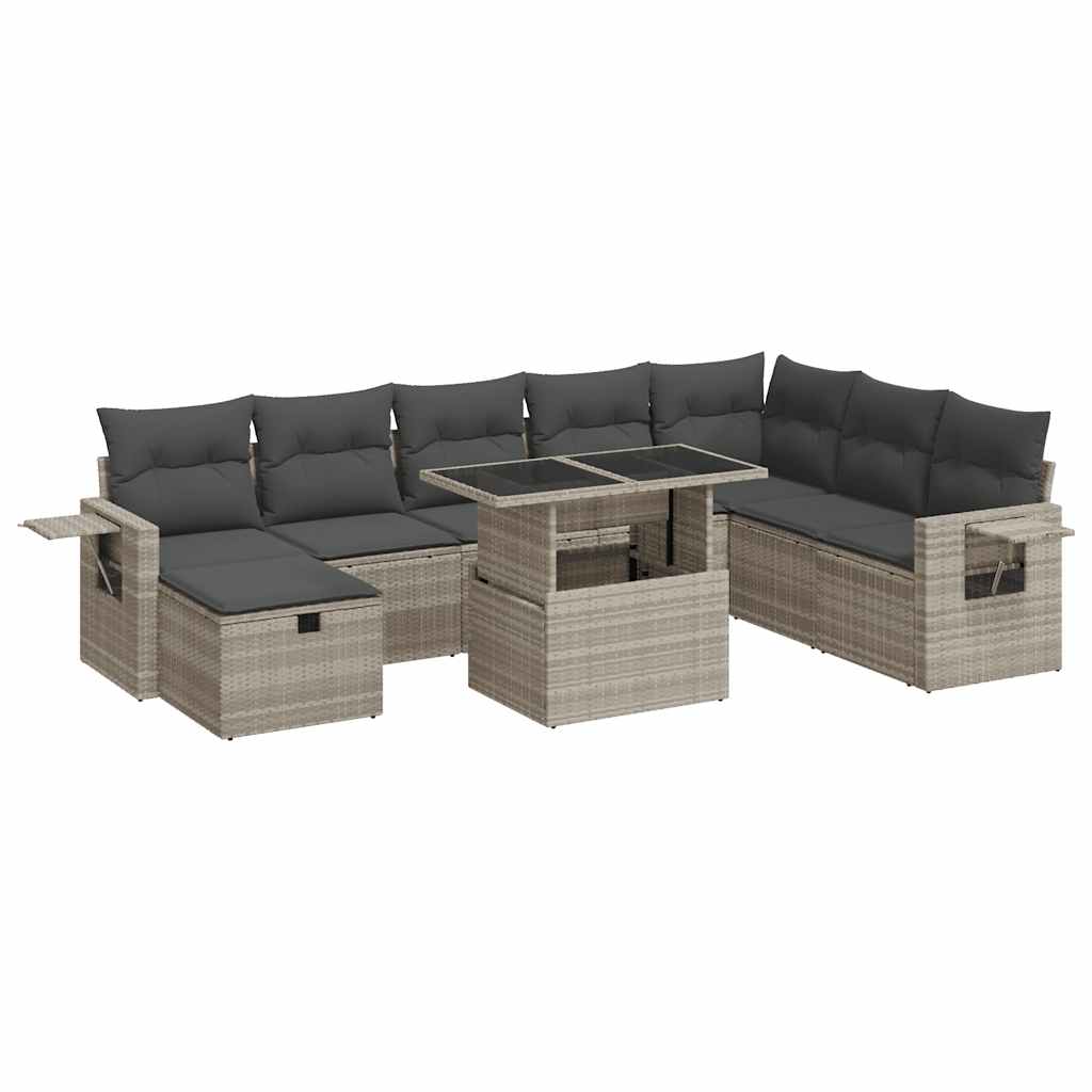 vidaXL Set Divano da Giardino 9pz con Cuscini Grigio Chiaro Polyrattan