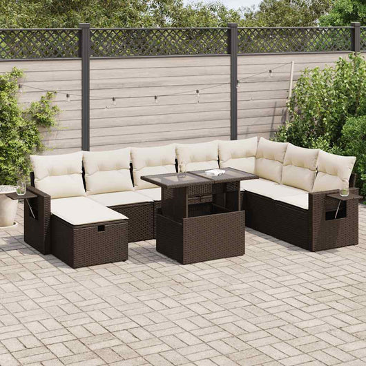 vidaXL Set Divani da Giardino 9pz con Cuscini Marrone in Polyrattan