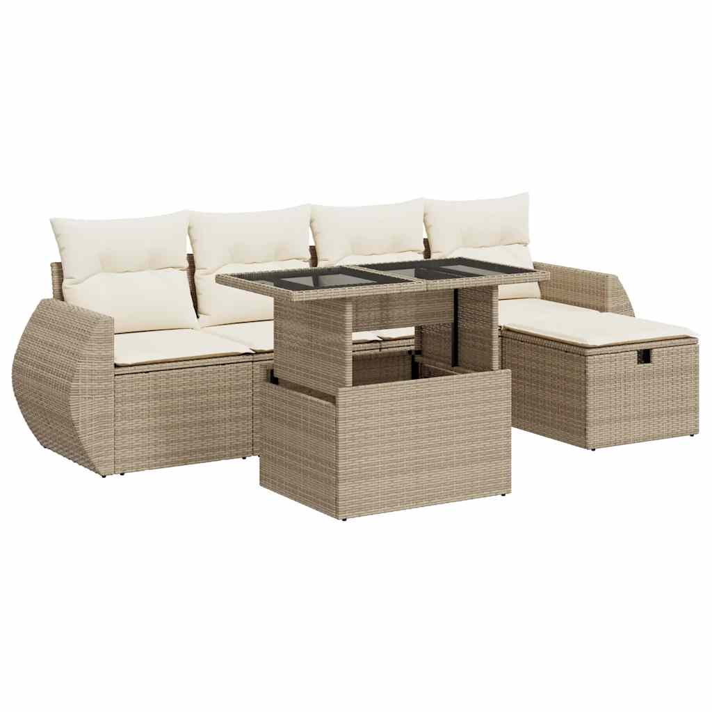 vidaXL Set Divano da Giardino 6 pz con Cuscini Beige in Polyrattan