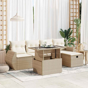 vidaXL Set Divano da Giardino 6 pz con Cuscini Beige in Polyrattan