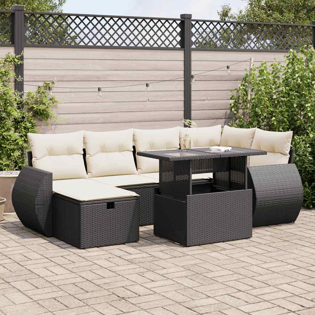 vidaXL Set Divani da Giardino con Cuscini 7pz Nero Polyrattan