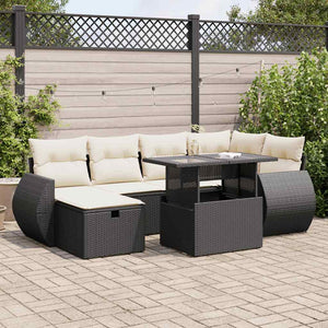 vidaXL Set Divani da Giardino con Cuscini 7pz Nero Polyrattan
