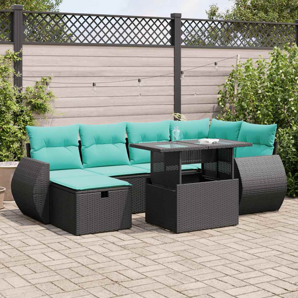 Set Divani da Giardino 7pz con Cuscini Grigio Polyrattan Acacia 3327897