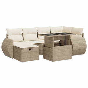 Set Divani da Giardino 7 pz con Cuscini Beige in Polyrattan 3327898