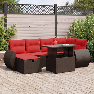 vidaXL Set Divani da Giardino con Cuscini 7pz Marrone Polyrattan