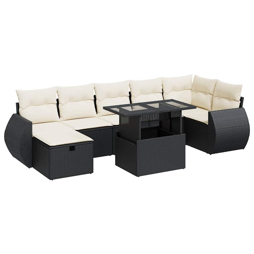 vidaXL Set Divani da Giardino con Cuscini 8 pz Nero in Polyrattan