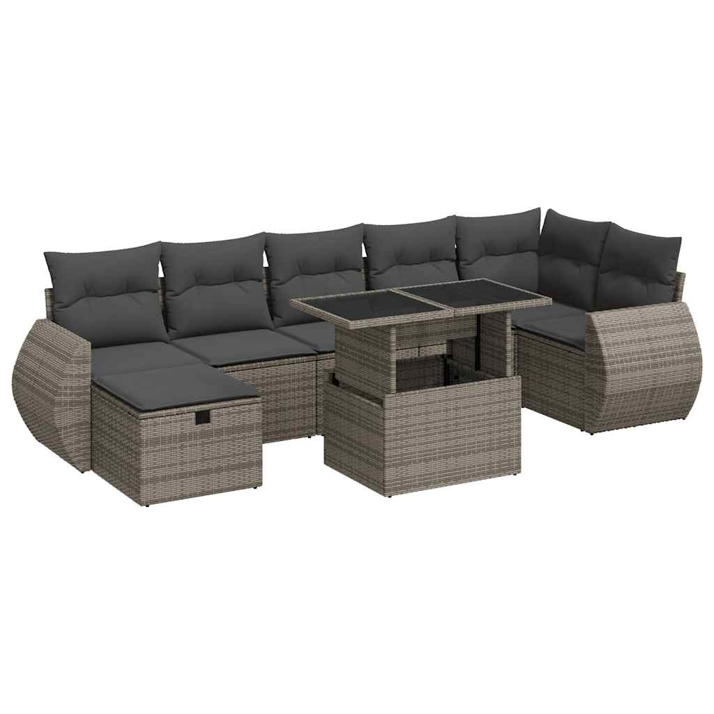 vidaXL Set Divano da Giardino 8 pz con Cuscini Grigio in Polyrattan