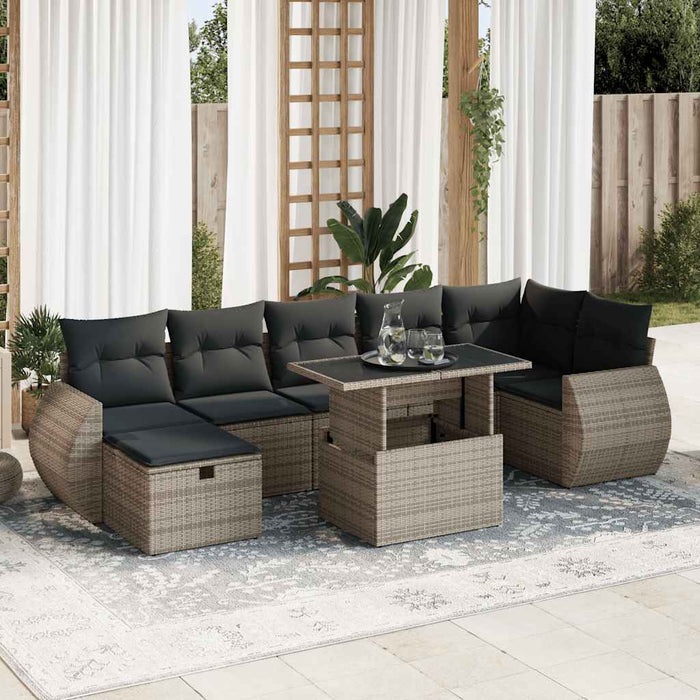 vidaXL Set Divano da Giardino 8 pz con Cuscini Grigio in Polyrattan