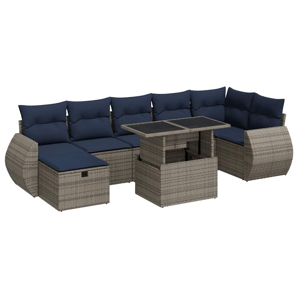 vidaXL Set Divani Giardino 8 pz con Cuscini Grigio Polyrattan Acacia