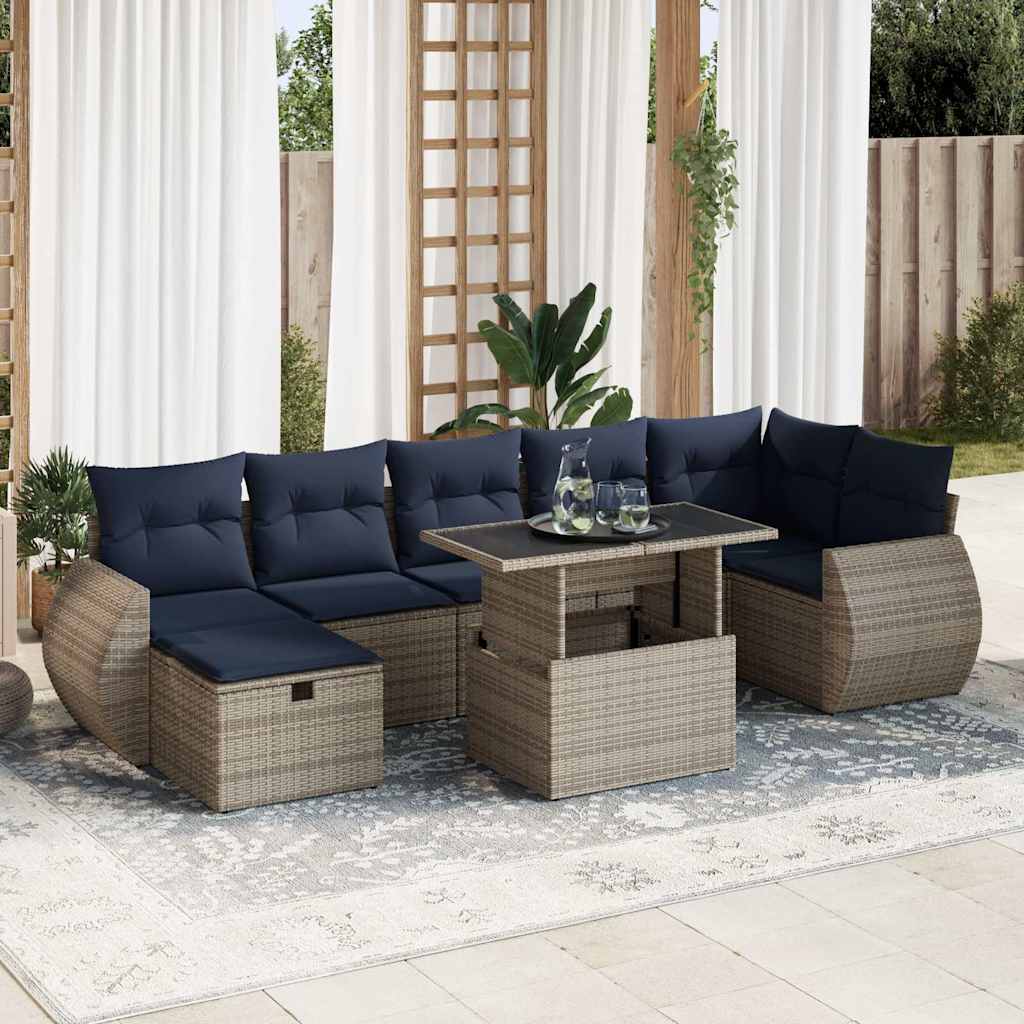 vidaXL Set Divani Giardino 8 pz con Cuscini Grigio Polyrattan Acacia