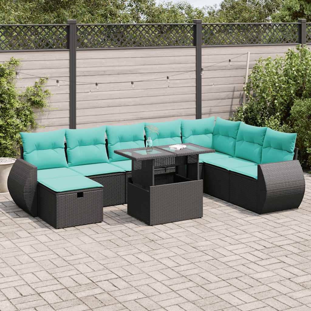 Set Divano da Giardino 9pz con Cuscini Grigio Polyrattan Acacia 3327917