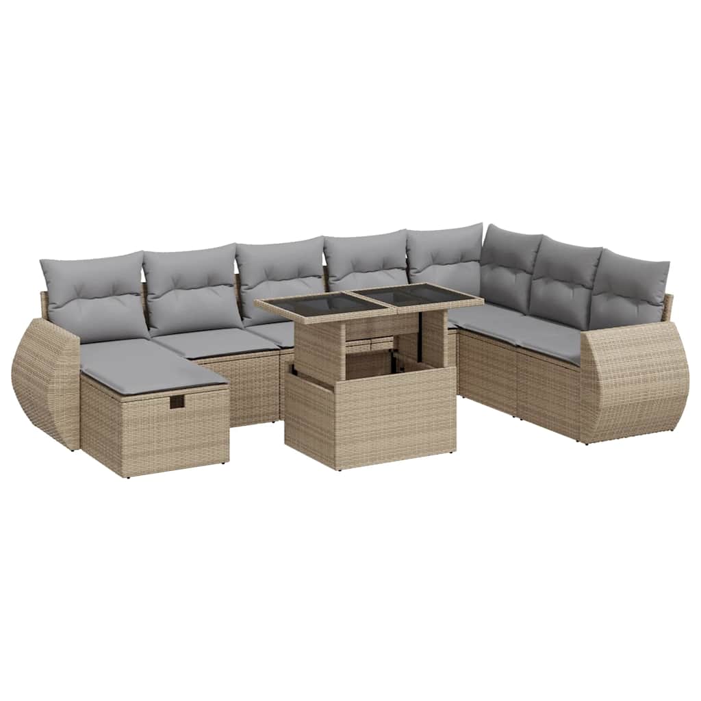 vidaXL Set Divano da Giardino 9 pz con Cuscini Beige in Polyrattan