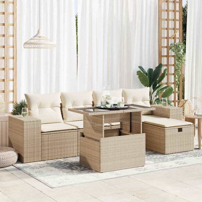 Set Divano da Giardino 6 pz con Cuscini Beige in Polyrattan 3327928