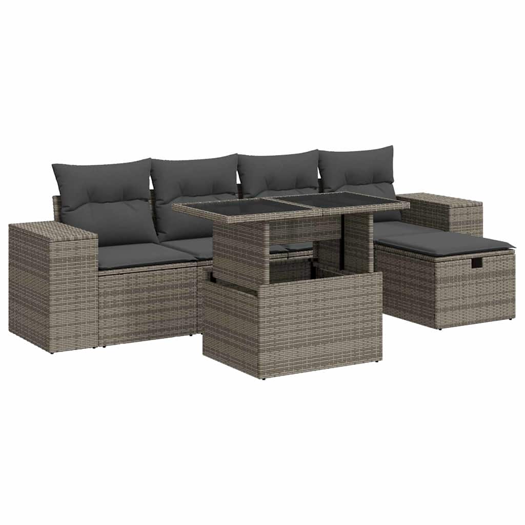 vidaXL Set Divano da Giardino 6 pz con Cuscini Grigio in Polyrattan