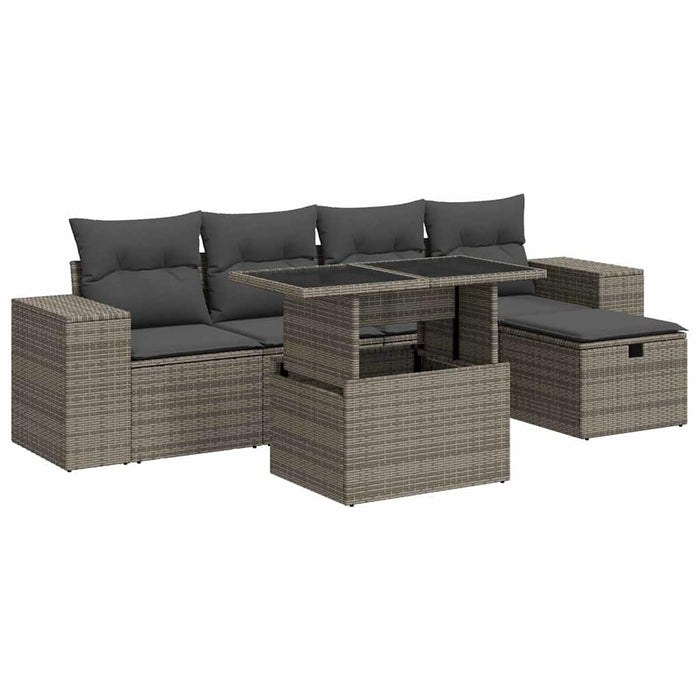 vidaXL Set Divano da Giardino 6 pz con Cuscini Grigio in Polyrattan