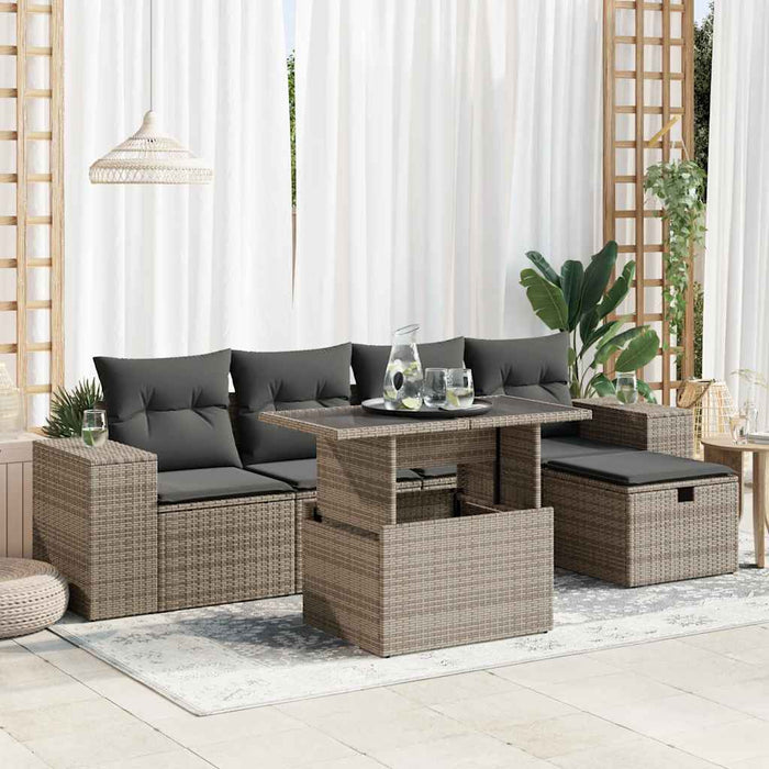 vidaXL Set Divano da Giardino 6 pz con Cuscini Grigio in Polyrattan