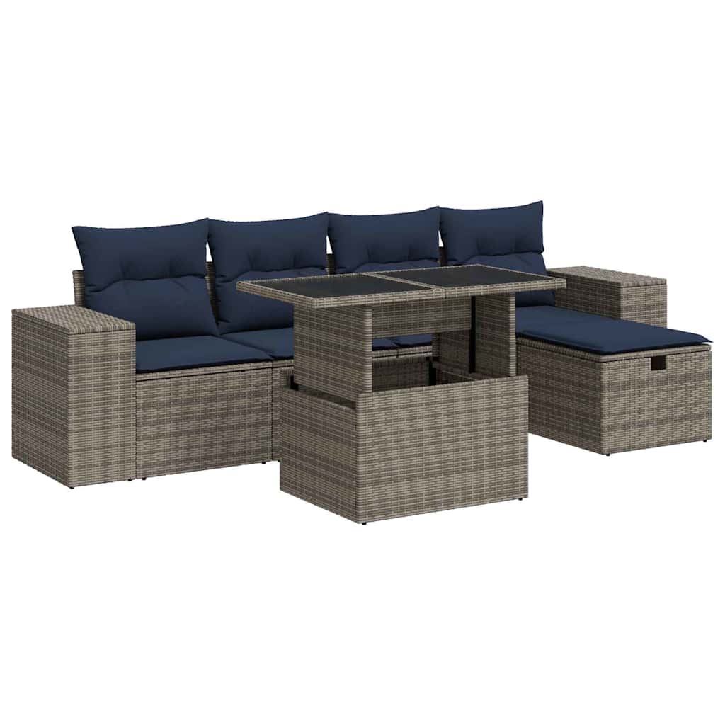 vidaXL Set Divano Giardino 6 pz con Cuscini Marrone Polyrattan Acacia