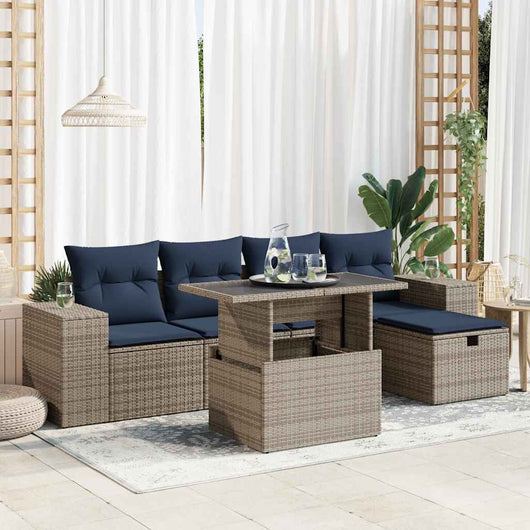vidaXL Set Divano Giardino 6 pz con Cuscini Marrone Polyrattan Acacia