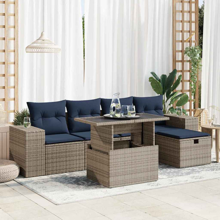 vidaXL Set Divano Giardino 6 pz con Cuscini Marrone Polyrattan Acacia