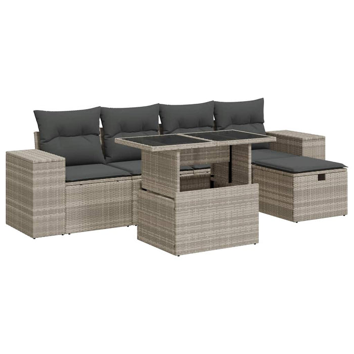 vidaXL Set Divano da Giardino 6pz con Cuscini Grigio Chiaro Polyrattan