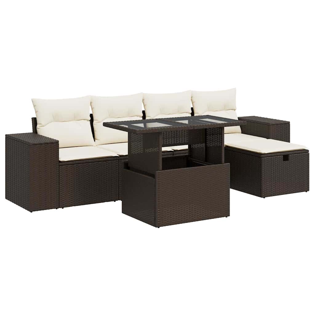vidaXL Set Divano da Giardino 6 pz con Cuscini Marrone in Polyrattan