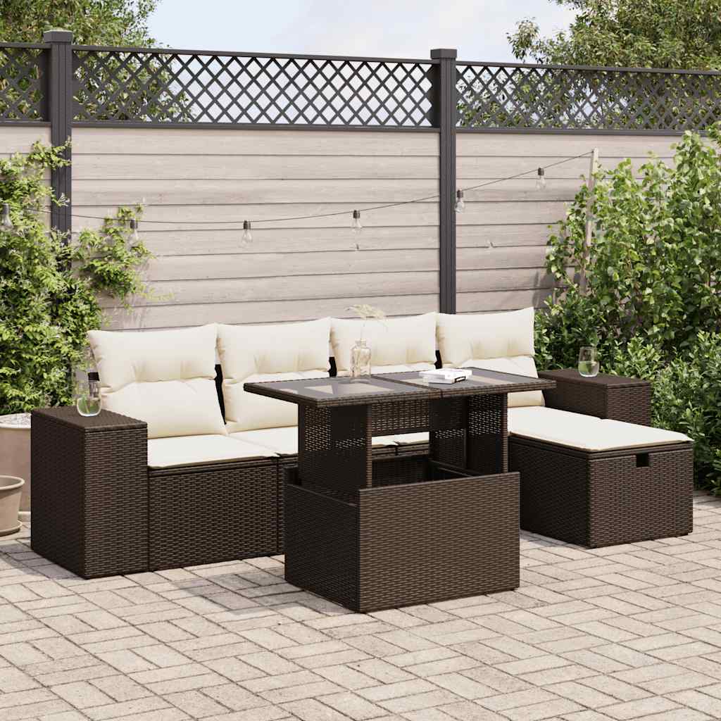 vidaXL Set Divano da Giardino 6 pz con Cuscini Marrone in Polyrattan