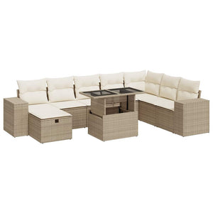 vidaXL Set Divano da Giardino 9 pz con Cuscini Beige in Polyrattan