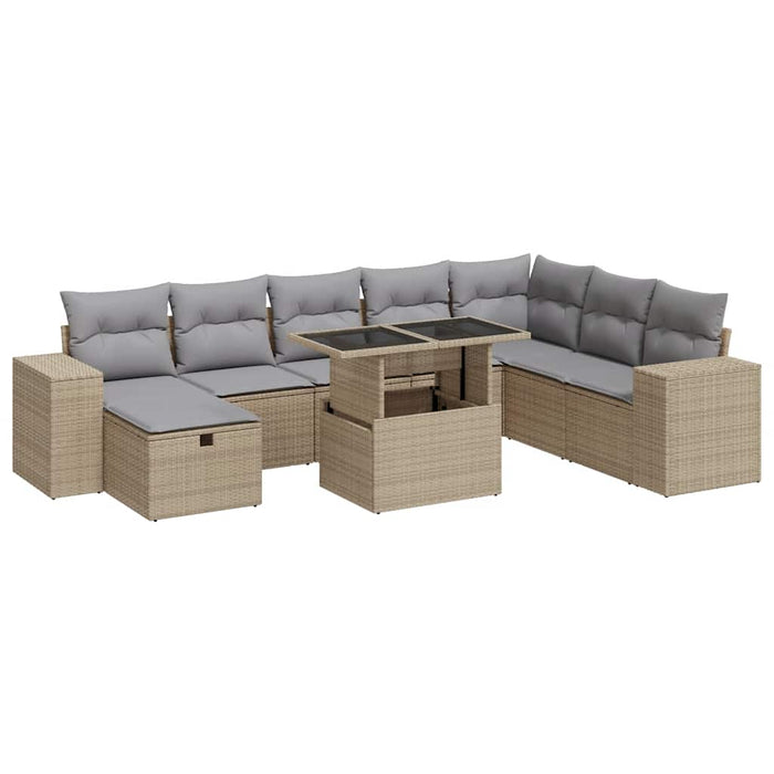 vidaXL Set Divano da Giardino 9 pz con Cuscini Beige in Polyrattan