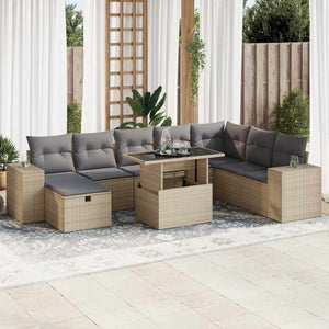 vidaXL Set Divano da Giardino 9 pz con Cuscini Beige in Polyrattan