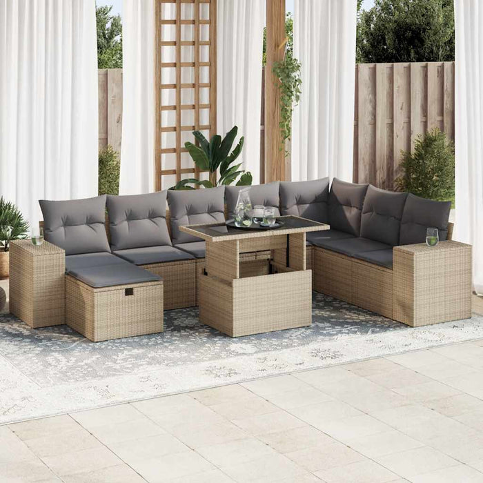 vidaXL Set Divano da Giardino 9 pz con Cuscini Beige in Polyrattan