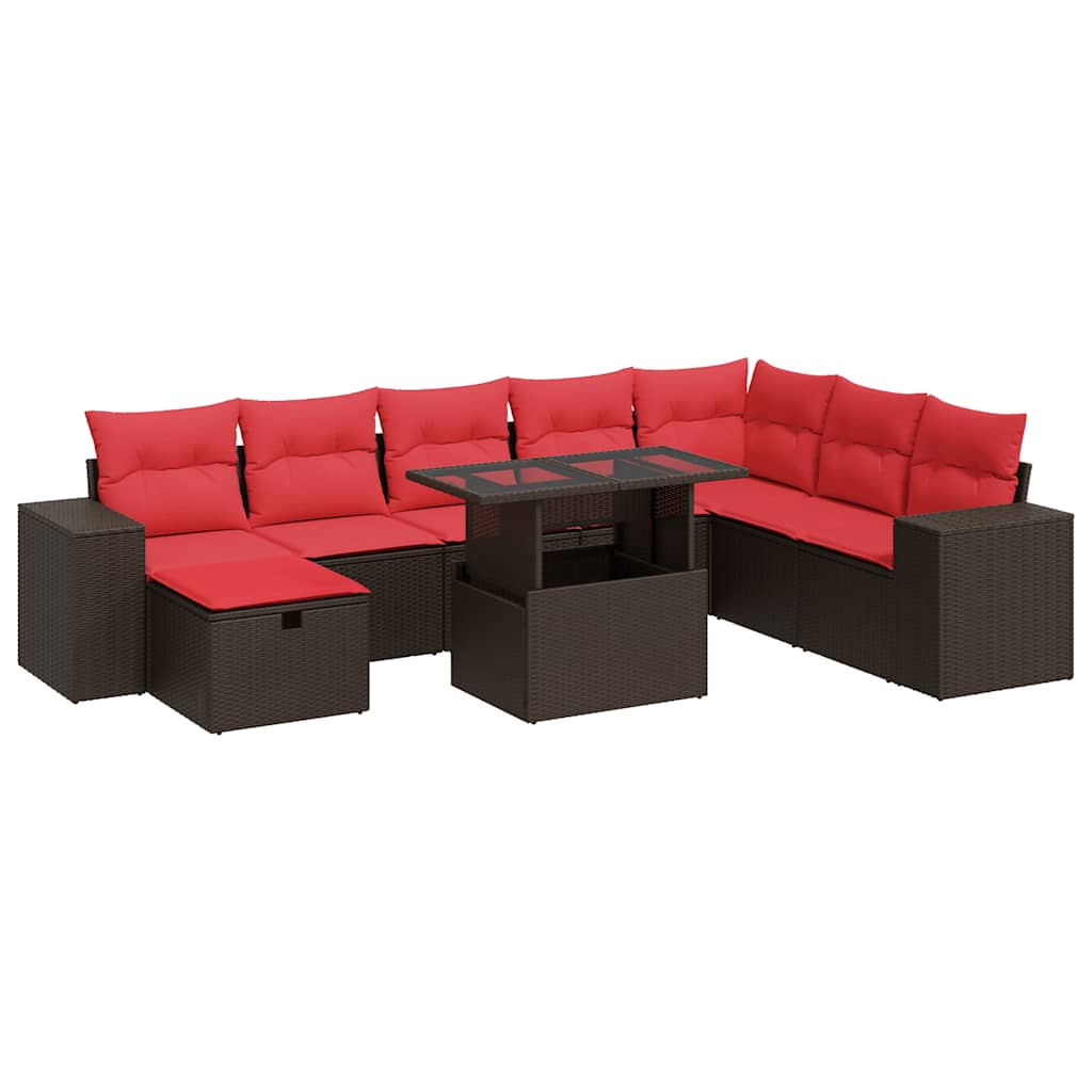 vidaXL Set Divani da Giardino 9 pz con Cuscini Nero Polyrattan Acacia