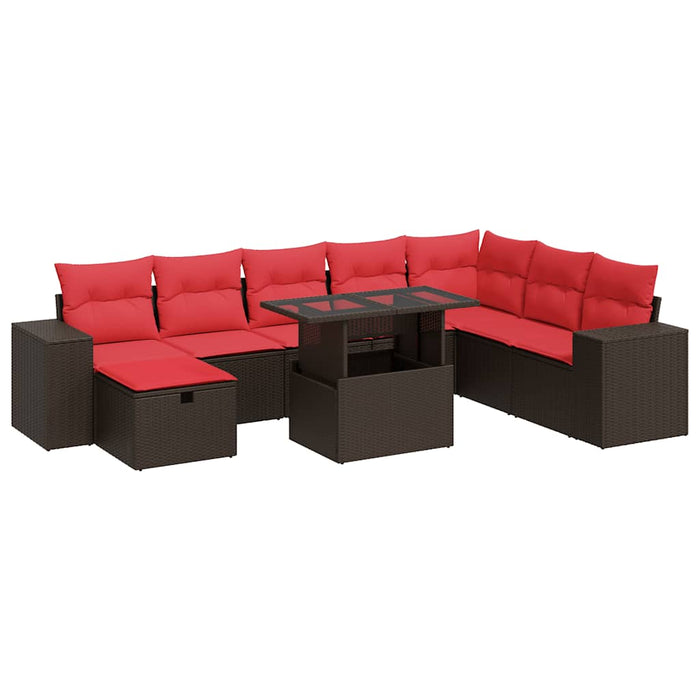 vidaXL Set Divani da Giardino 9 pz con Cuscini Nero Polyrattan Acacia