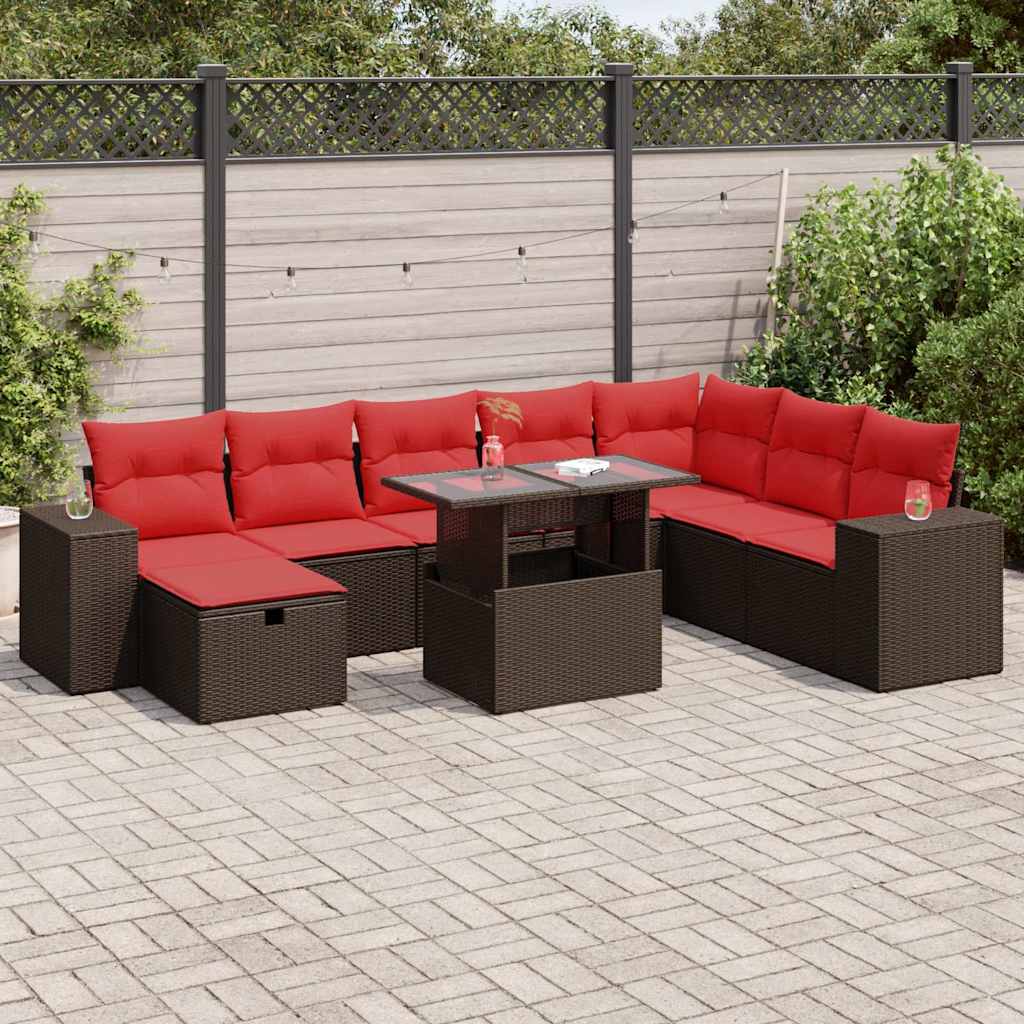 vidaXL Set Divani da Giardino 9 pz con Cuscini Nero Polyrattan Acacia