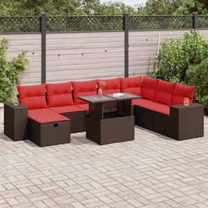 vidaXL Set Divani da Giardino 9 pz con Cuscini Nero Polyrattan Acacia