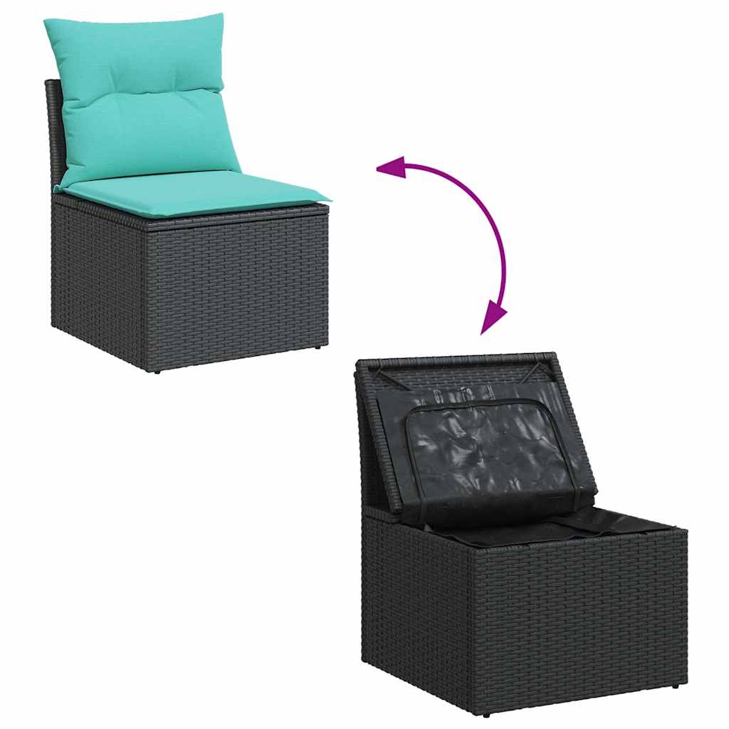 Set Divano da Giardino 6 pz con Cuscini Nero Polyrattan Acacia 3327967