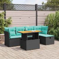 Set Divano da Giardino 6 pz con Cuscini Nero Polyrattan Acacia 3327967