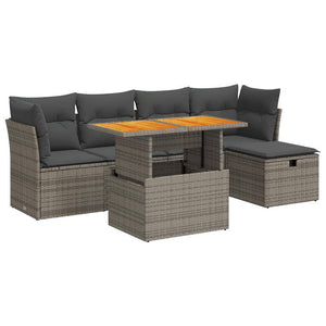 vidaXL Set Divano da Giardino 6pz con Cuscini Grigio Polyrattan Acacia